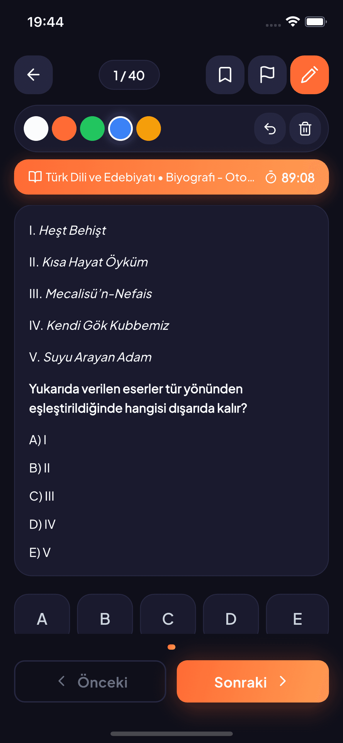 Benim Sınavım soru çözme ekranı